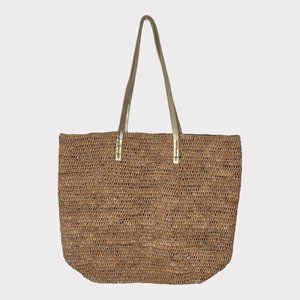 Flora Bella Raffia Metallic Leather Beach Tote Bag